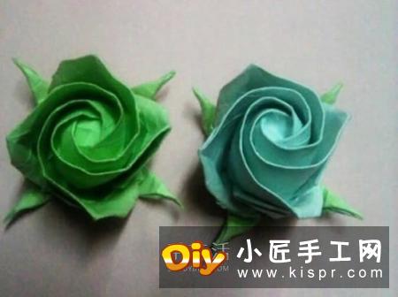 一张纸折玫瑰花的图解教程 连花萼也一起折出