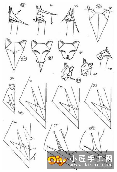 复杂猫咪的折纸图解 坐姿立体猫咪的折法步骤