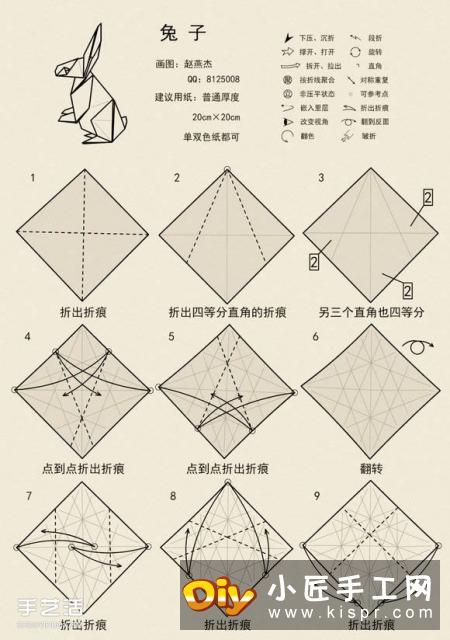 站立兔子的折叠方法图解 手工折兔子的步骤图