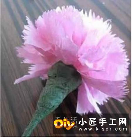 手揉纸上剪下圆纸片,一朵康乃馨需要7片。