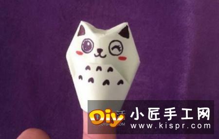 简单的小动物手偶折纸 做出可爱的猫咪手偶