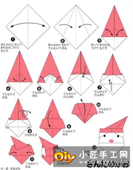 三种儿童手工折纸圣诞老人的折法图解教程
