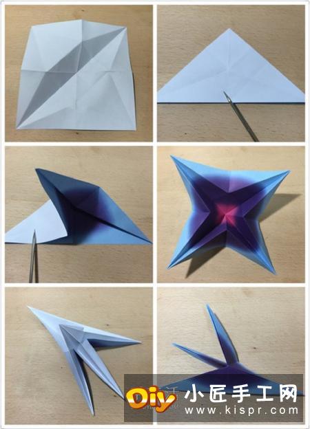 用两张纸折立体八瓣花的手工折纸方法图解