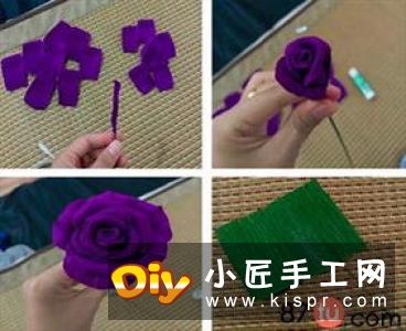 纸藤玫瑰花手工制作 用皱纹纸也同样可以做