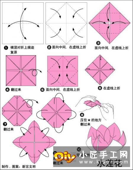 简单莲花的折纸方法图解 含花朵和叶子的折法