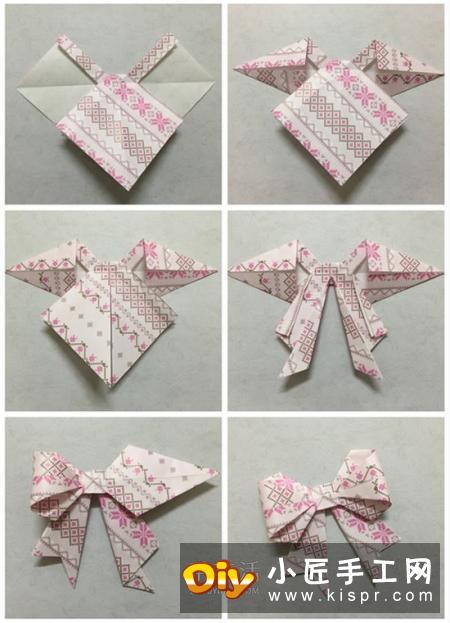 彩纸折蝴蝶结的方法 漂亮蝴蝶结手工折纸图解